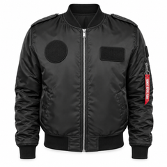 Siyah kumaş MNG91S Bomber Pilot Montu, tekstil ve uniformalar, şık ve rahat tasarım, pilot tarzı mont.