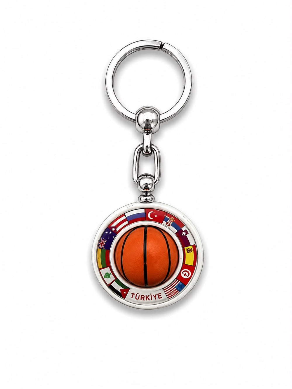 Plastik anahtarlık çemberli basket topu, renkli ve hafif spor aksesuarı, anahtarlarınızı düzenli tutmak için ideal.