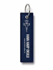 Lacivert kumaş anahtarlık "HV H O + F-16" tasarımı, Pilot Shop Bakırköy markasıyla, anahtarlar için şık aksesuar.