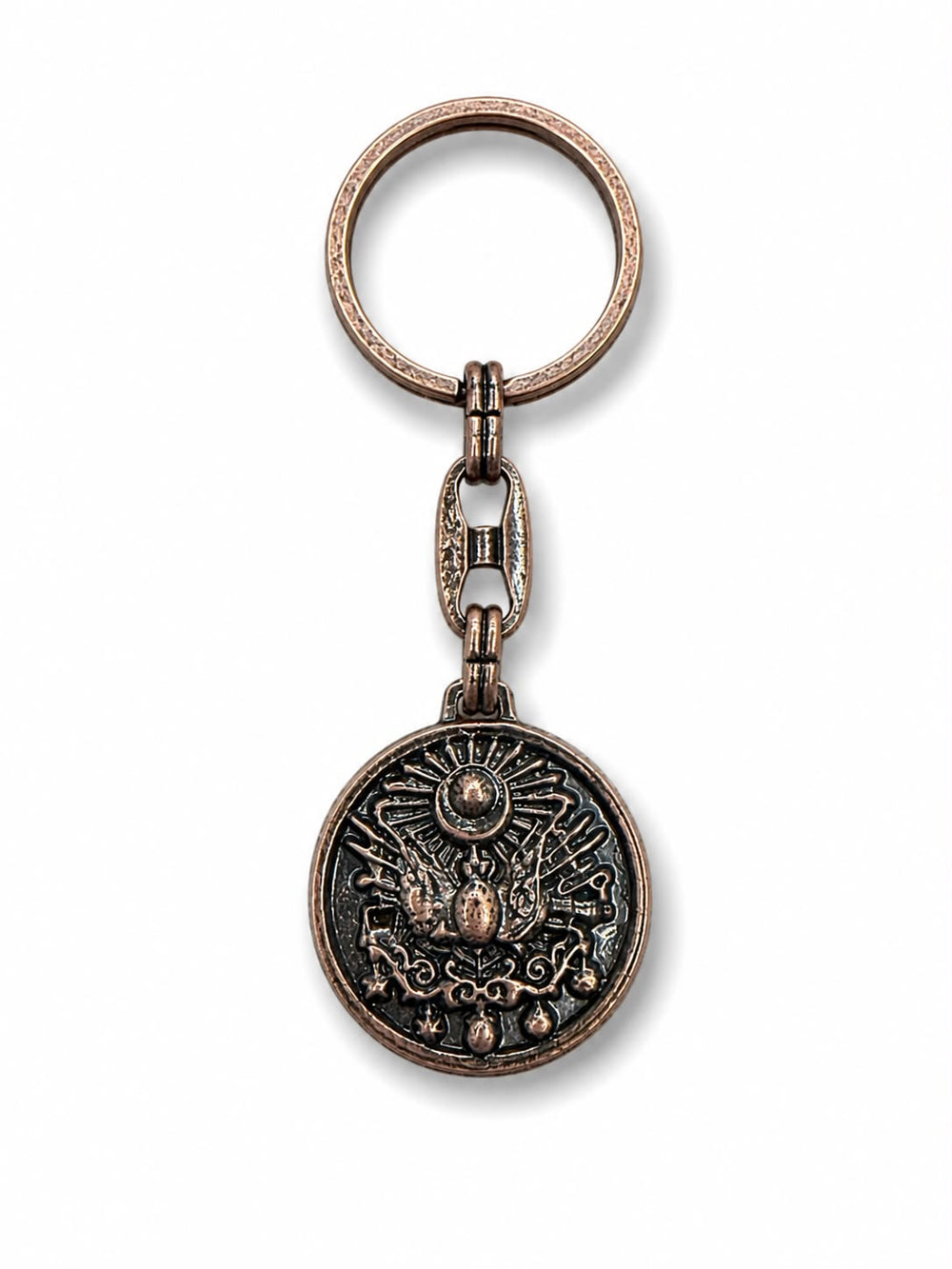 Bronz metal anahtarlık Tuğra tasarımı, dayanıklı ve şık aksesuar, anahtarlarınızı organize etmek için ideal.