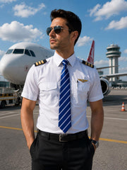 Mavi beyaz çizgili çapraz desenli PILOT SHOP BAKIRKÖY kravat, günlük kullanım için şık ve zarif tekstil ürünü.