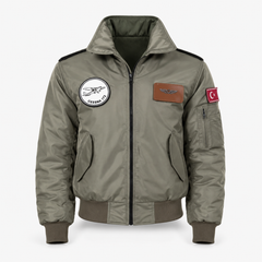 Haki renkli pilot montu, yakalı, dayanıklı kumaş, tekstil ve uniformalar kategorisinde, Pilot Shop Bakırköy markası.