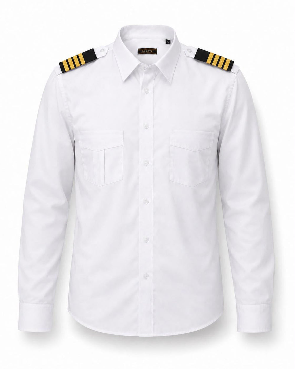 Uzun kollu erkek Pilot gömlek, şık ve rahat tekstil ürünü, açık mavi renkli, sade tasarım.