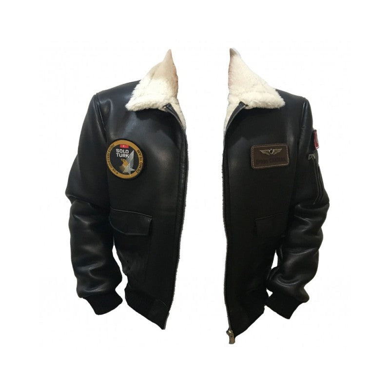 Pilot Montu suni deri D3, tekstil ve uniformalar için uygun, siyah renkli dayanıklı iş ve güvenlik montu.