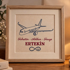 Kişiye Özel Aile ve Çiftler İçin İsimli Uçaklı Nakış Tablo