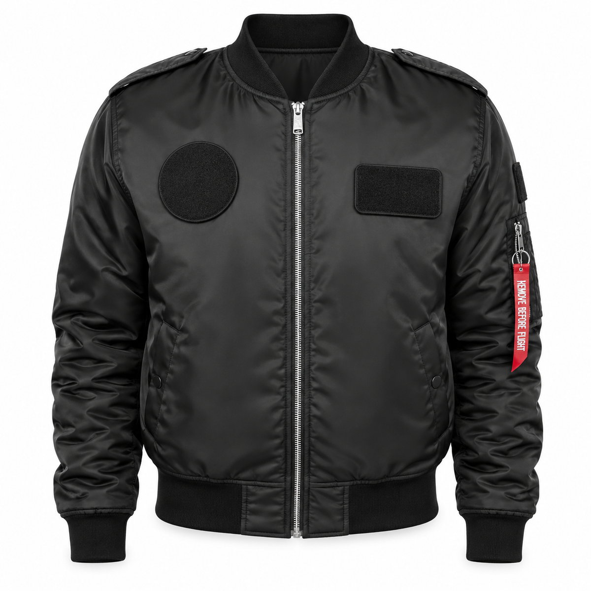 Siyah kumaş MNG91S Bomber Pilot Montu, tekstil ve uniformalar, şık ve rahat tasarım, pilot tarzı mont.
