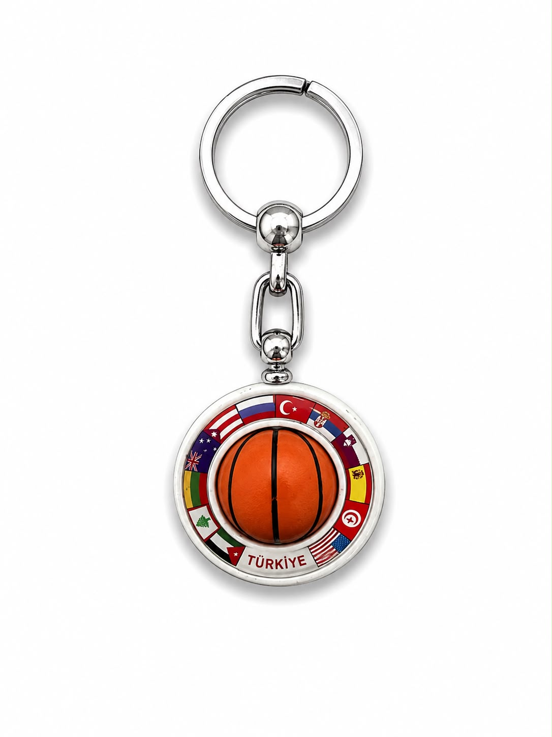 Plastik anahtarlık çemberli basket topu, renkli ve hafif spor aksesuarı, anahtarlarınızı düzenli tutmak için ideal.