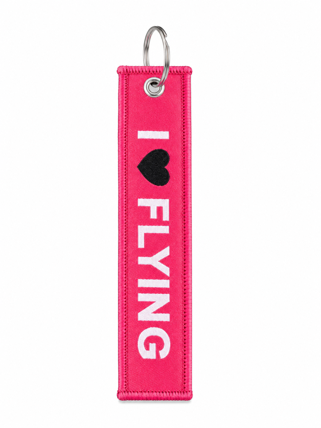 Renkli kumaş anahtarlık, "I Love Flying" ve "Kiss Me" yazılı, Pilot Shop Bakırköy markalı aksesuvar.