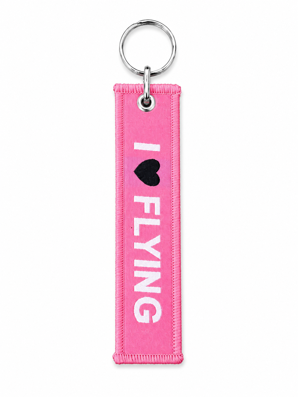 Kumaş anahtarlık I Love Flying ve Kiss Me yazılarıyla, renkli ve şık anahtar tutucu, Pilot Shop Bakırköy markasıyla.