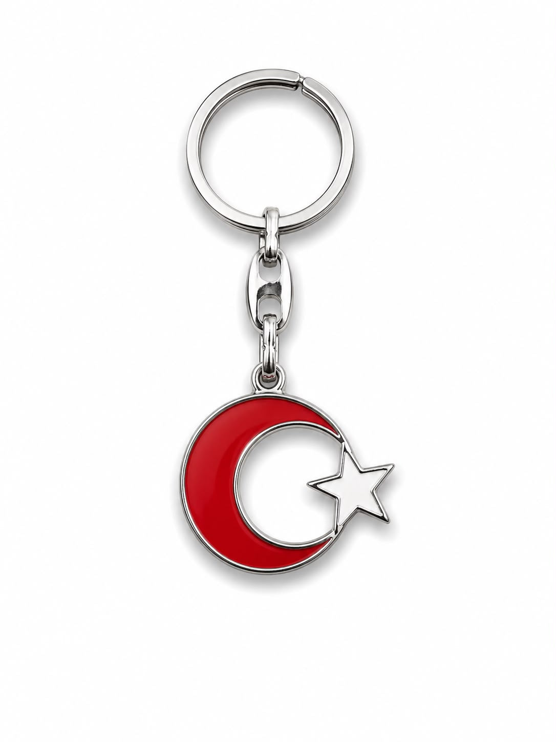 Metal anahtarlık Ay Yıldız tasarımı, dayanıklı metal malzeme ve şık detaylar, anahtarlarınızı düzenli tutar.