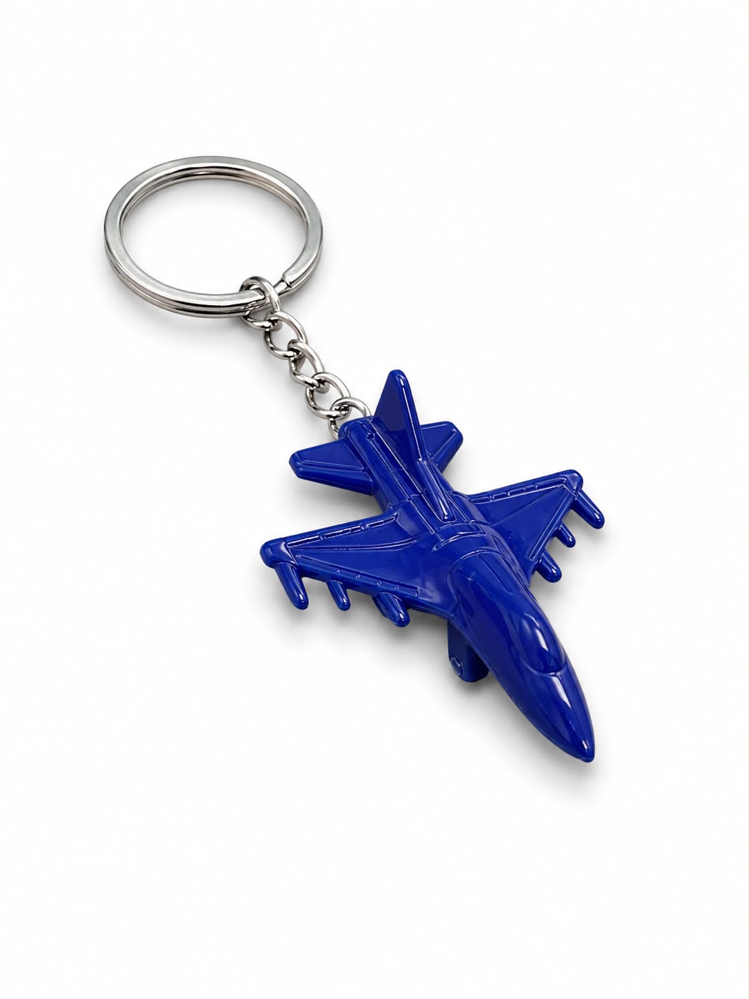 Mavi renkli F-16 metal anahtarlık, pilot temalı anahtar tutucu, dayanıklı ve şık aksesuar.