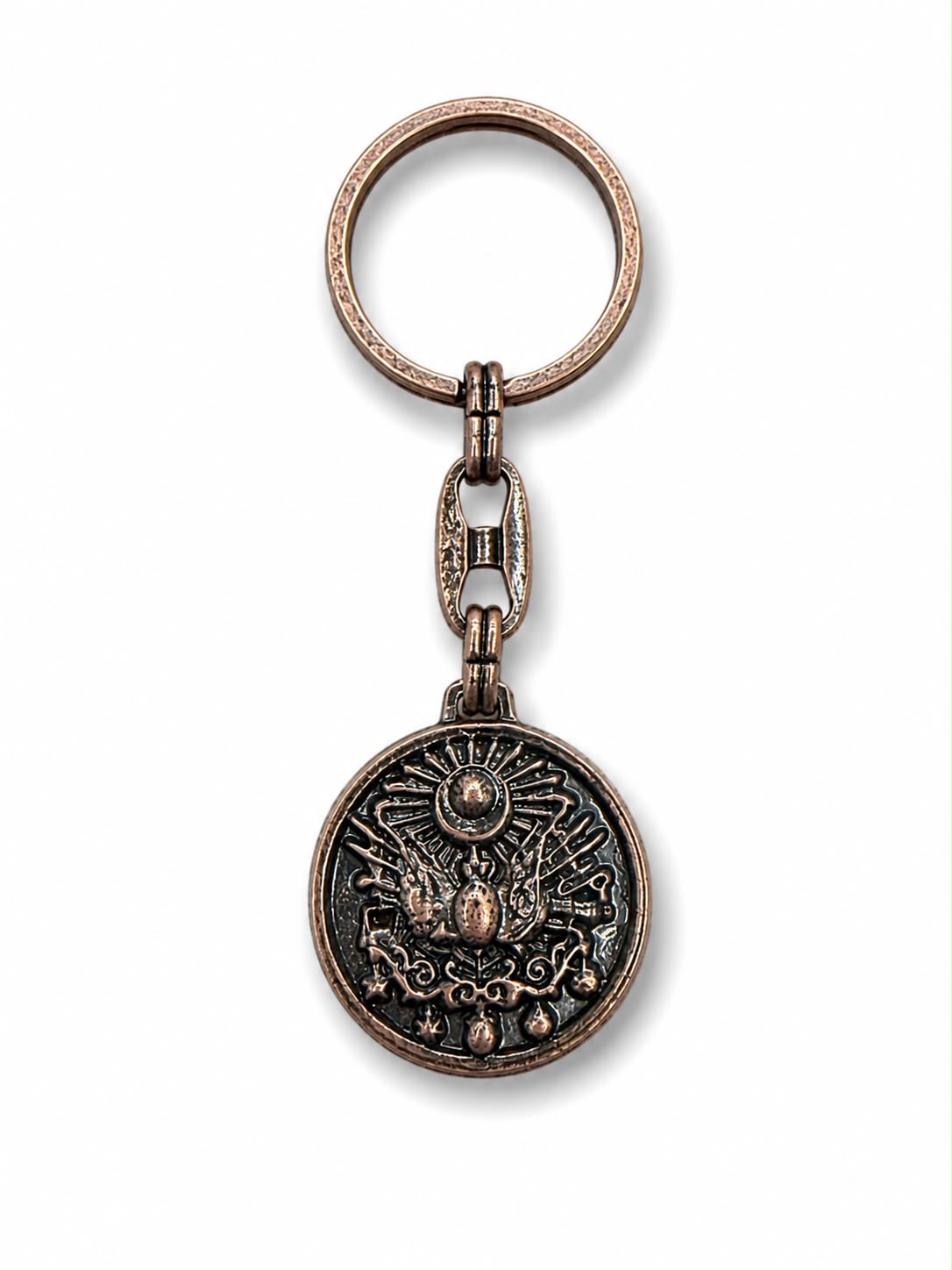Bronz metal anahtarlık Tuğra tasarımı, dayanıklı ve şık aksesuar, anahtarlarınızı organize etmek için ideal.