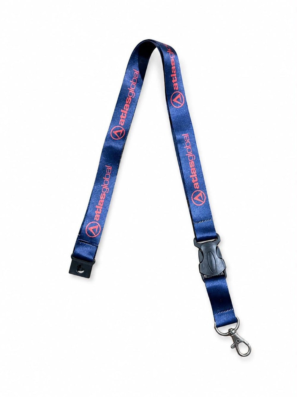 AtlasGlobal marka lanyard, şeffaf kayış ve metal klips ile güvenli ve kullanışlı bir aksesuar.