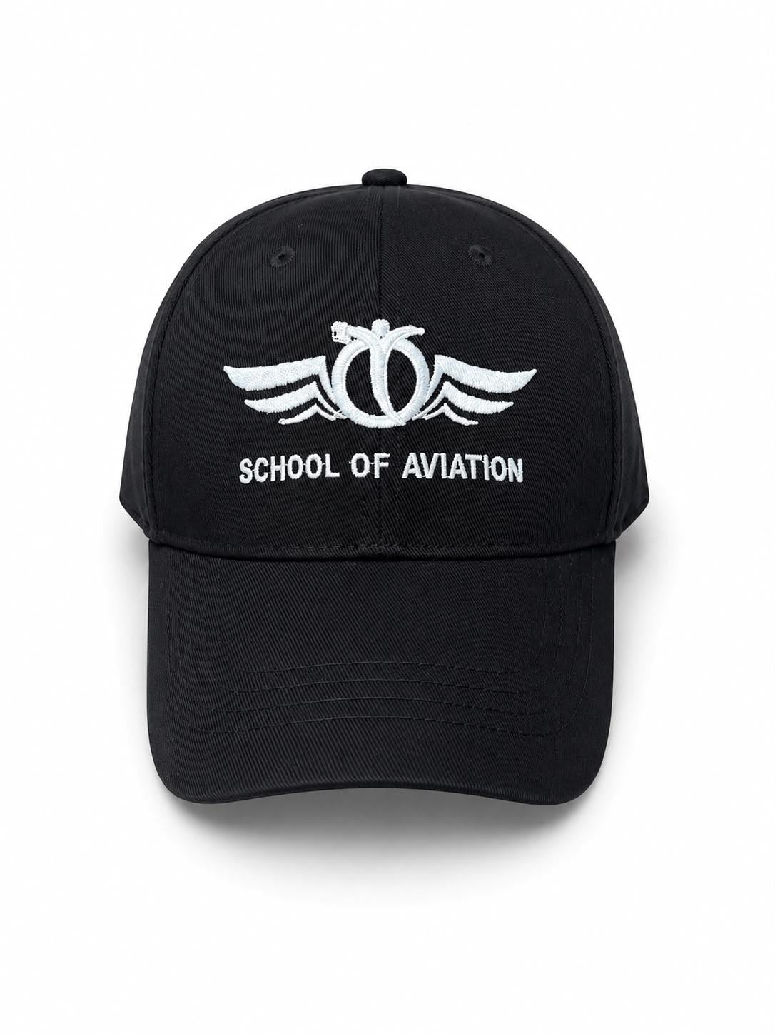 Siyah "School Of Aviation" şapka, pilot aksesuarı, şık ve uygun fiyatlı Pilot Shop Bakırköy ürün.
