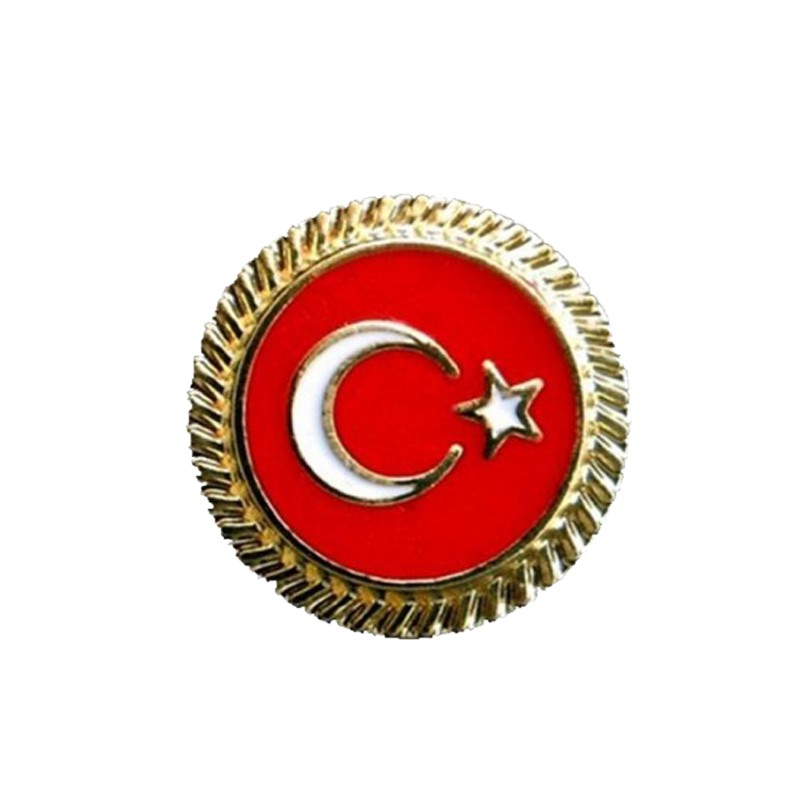 Yuvarlak Türk Bayrağı rozeti, metal pin ve rozet aksesuarı, milli bayrak tasarımı, detaylı ve renkli görünüm