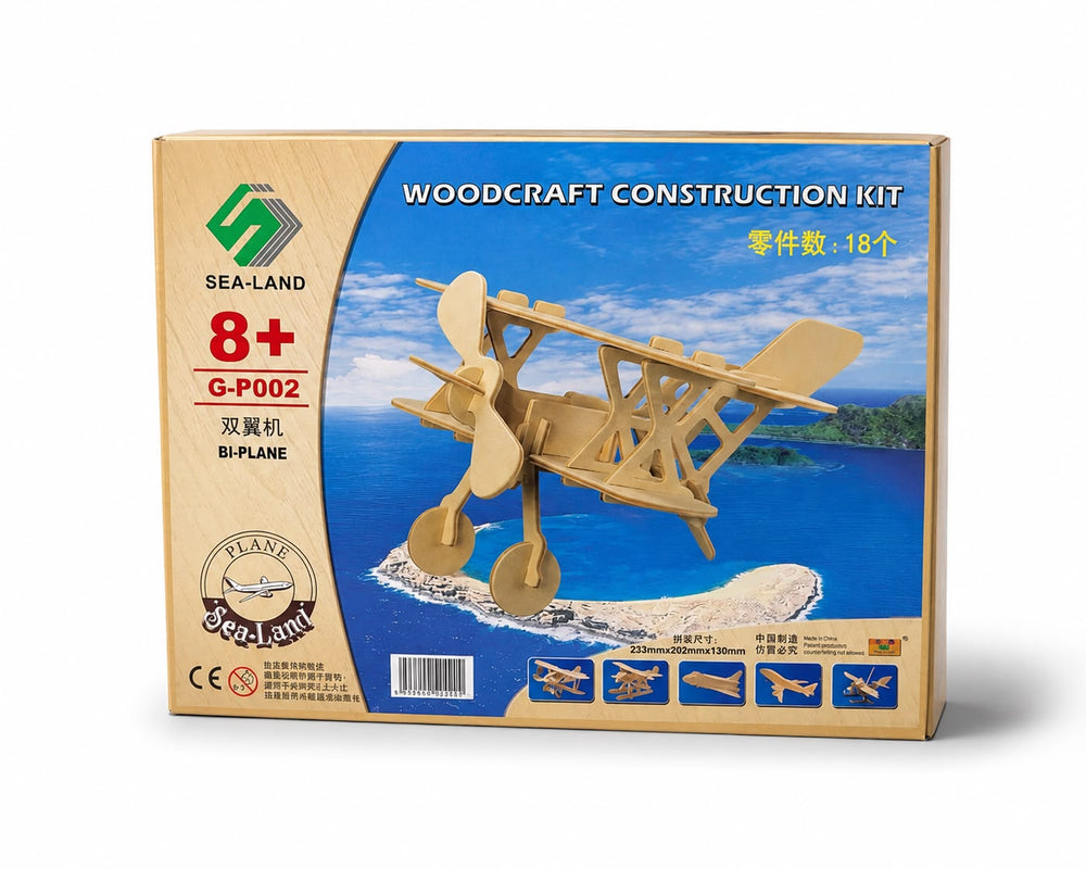 Ahşap GP 002 BI Plane uçak modeli, detaylı tasarım ve doğal ahşap malzeme, pilot ve koleksiyon severler için ideal.