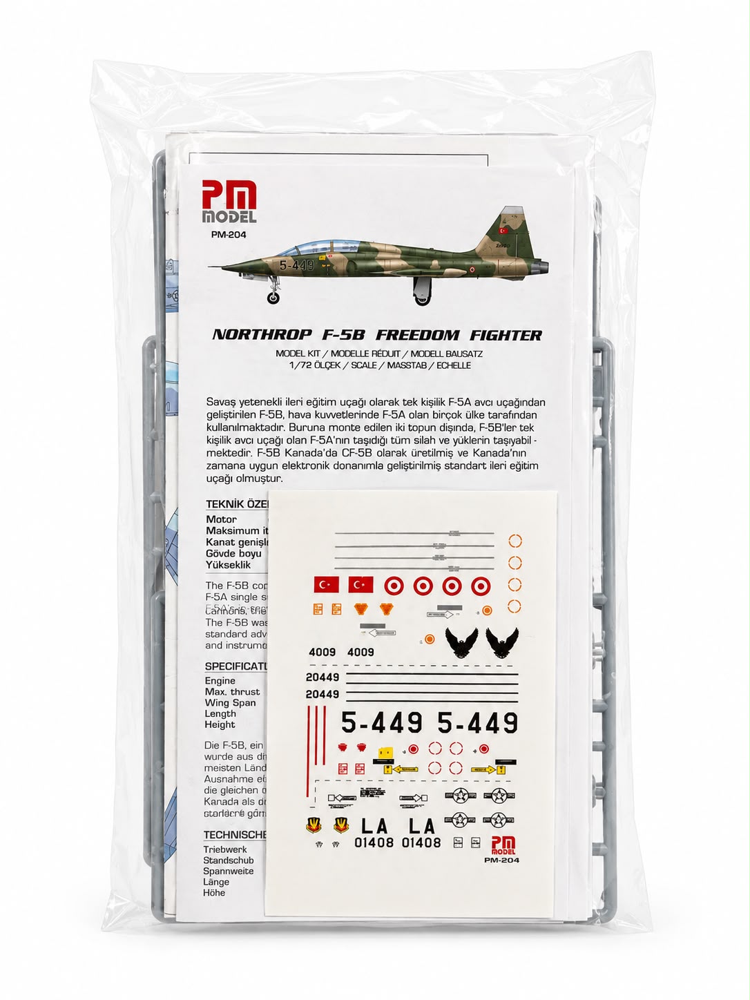 Northrop F-5 B Freedom Fighter PM model uçak maket seti, plastik demonte uçak modeli, detaylı ve gerçekçi tasarım