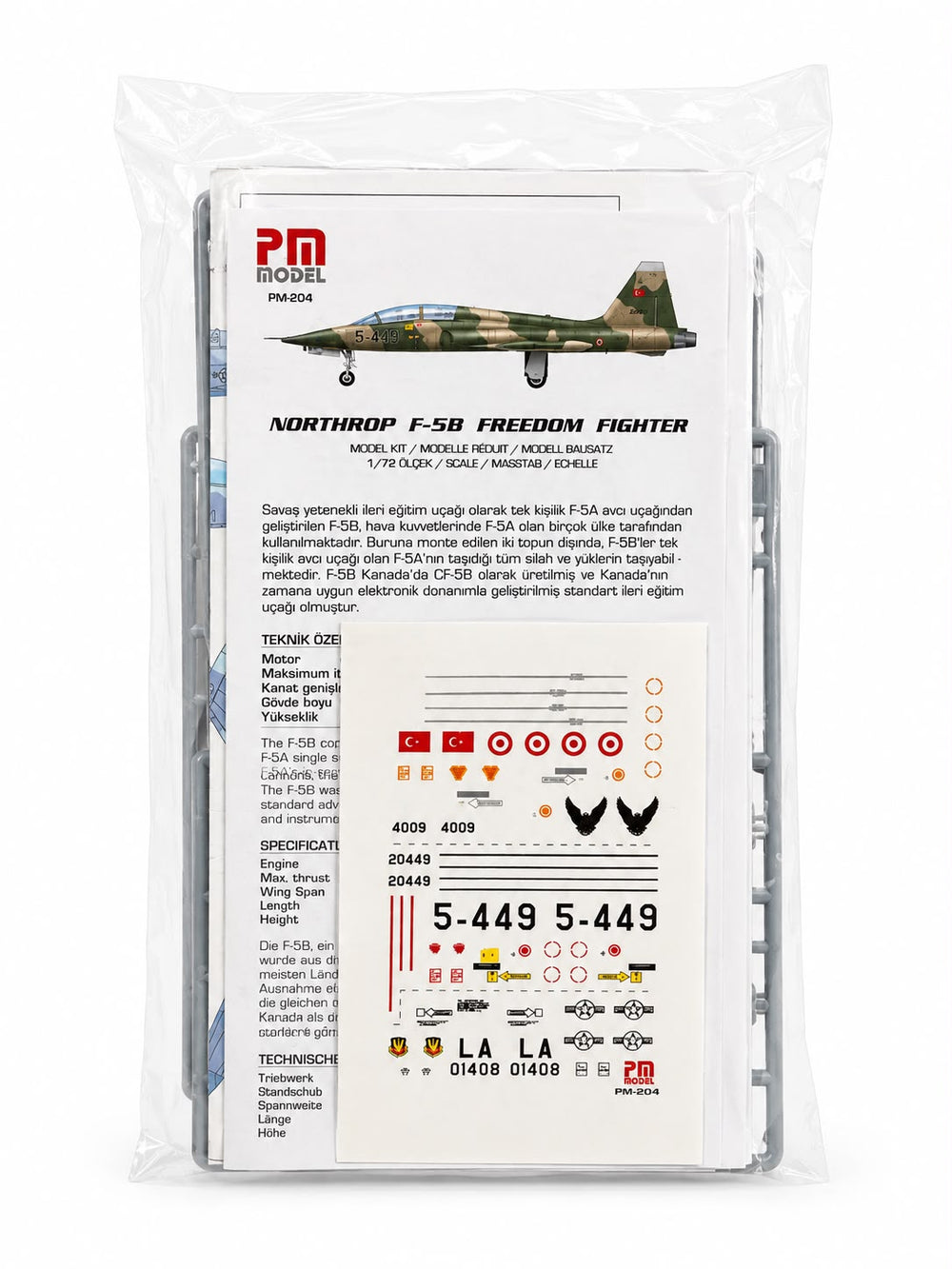 Northrop F-5 B Freedom Fighter PM model uçak maket seti, plastik demonte uçak modeli, detaylı ve gerçekçi tasarım