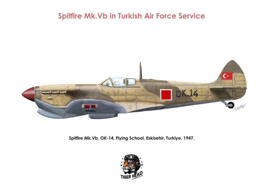 Türk Hava Kuvvetleri hizmetindeki Tigerhead Spitfire Mk. Vb model uçağın detaylı maket resmi.