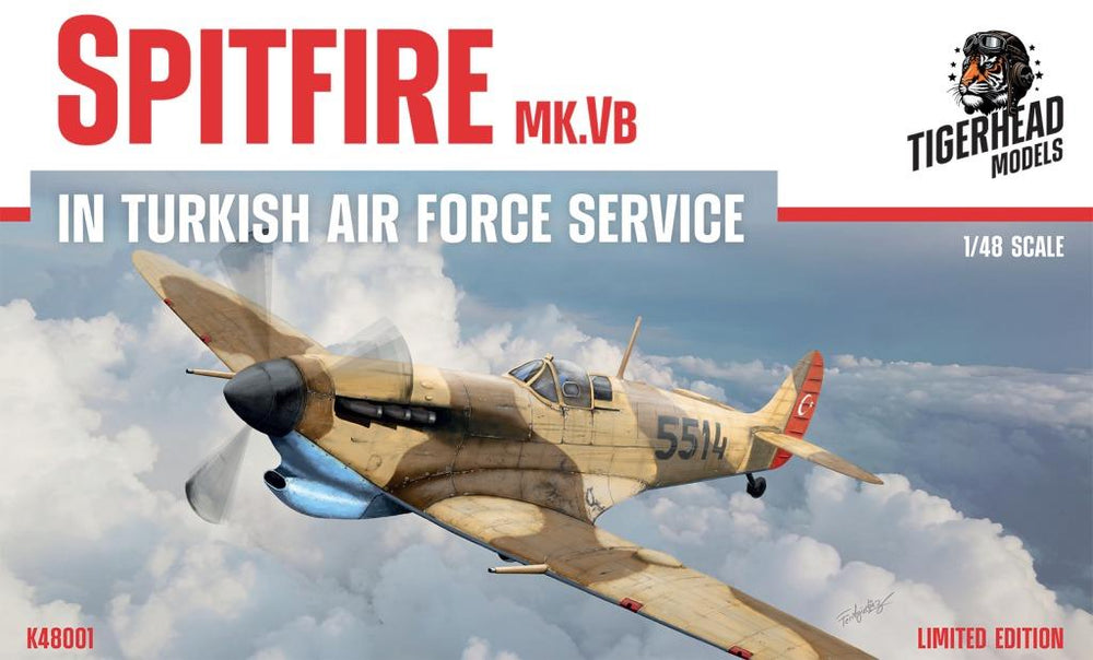 Türk Hava Kuvvetleri hizmetinde Tigerhead Spitfire Mk. Vb model uçağı, 1/48 ölçek, detaylı maket ve nostalji koleksiyonu.
