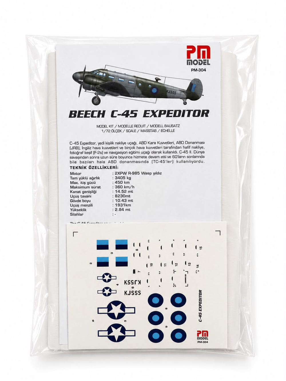 Beechcraft C-45 Expeditor Burma model maket, demonte plastik uçak maketi, eğitim uçağı, detaylı pilot eğitim modeli.