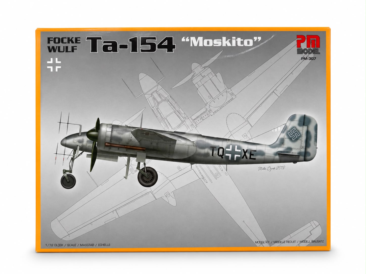Focke Wulf Ta 154 Moskito gece avcı uçağı model maketi, demonte plastik maket, detaylı hava aracı görsel.