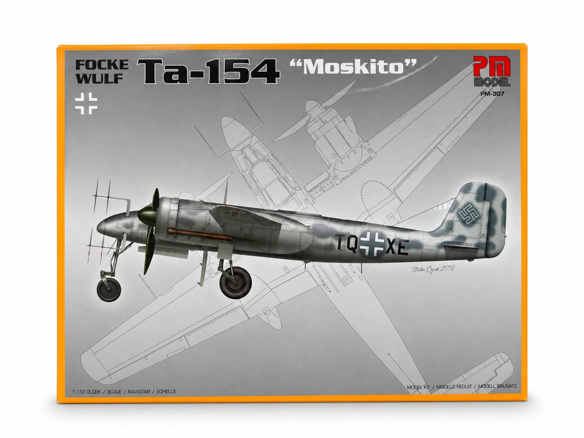 Focke Wulf Ta 154 Moskito gece avcı uçağı model maketi, demonte plastik maket, detaylı hava aracı görsel.