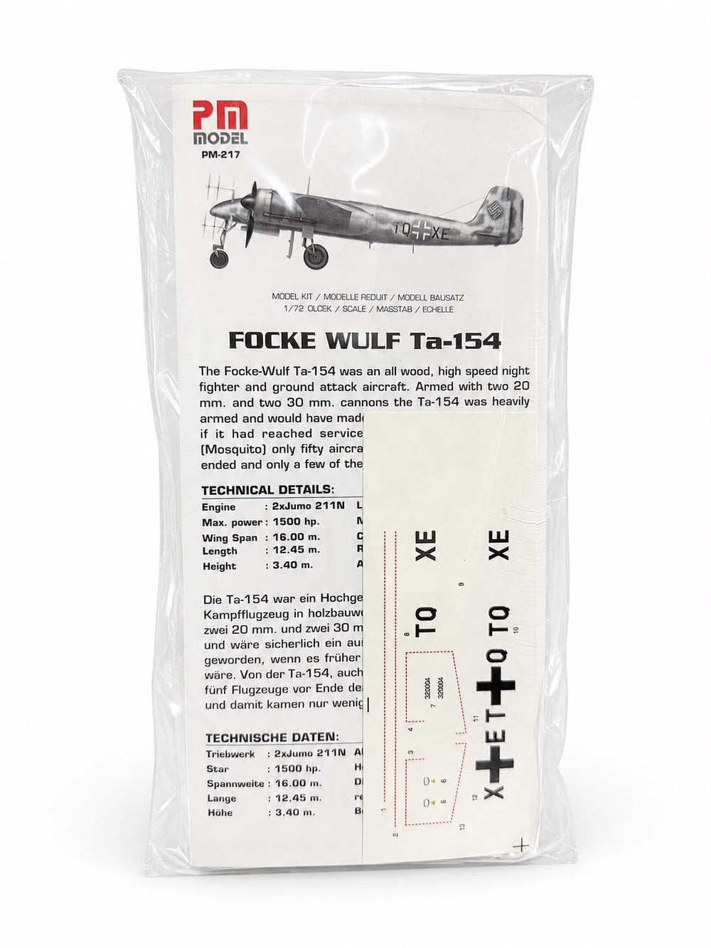 Focke Wulf Ta 154 Moskito gece avcı uçağı plastik maket, demonte model, detaylı ve gerçekçi görünümlü plastik maket.