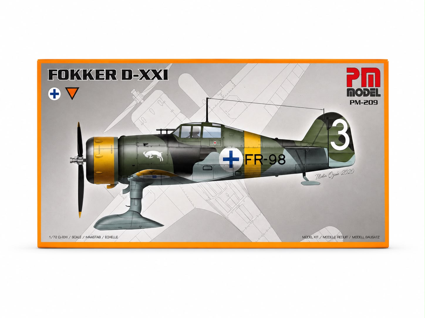 Pilot Shop Bakırköy Fokker D-XXI model uçağı, Royal Dutch Museum ve Fin Hava Kuvvetleri ile gökyüzü arka planı.