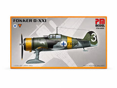 Pilot Shop Bakırköy Fokker D-XXI model uçağı, Royal Dutch Museum ve Fin Hava Kuvvetleri ile gökyüzü arka planı.