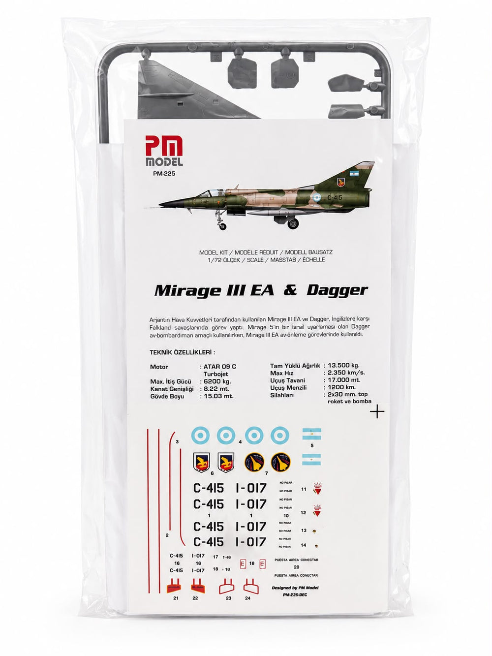 IAI Dagger PM model uçak maket kiti, demonte plastik uçak modeli, detaylı ve gerçekçi görünümlü maket seti.