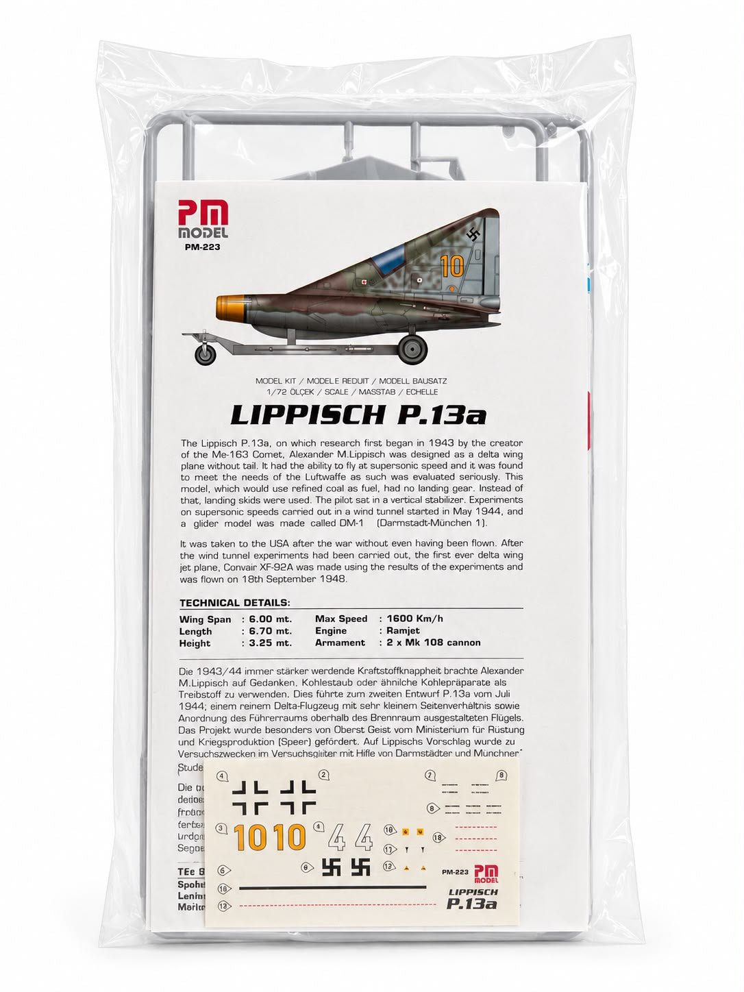 Lippisch P.13a Ramjet Pm savaş uçağı model maketi, plastik montajlı, detaylı ve demonte savaş uçağı modeli.