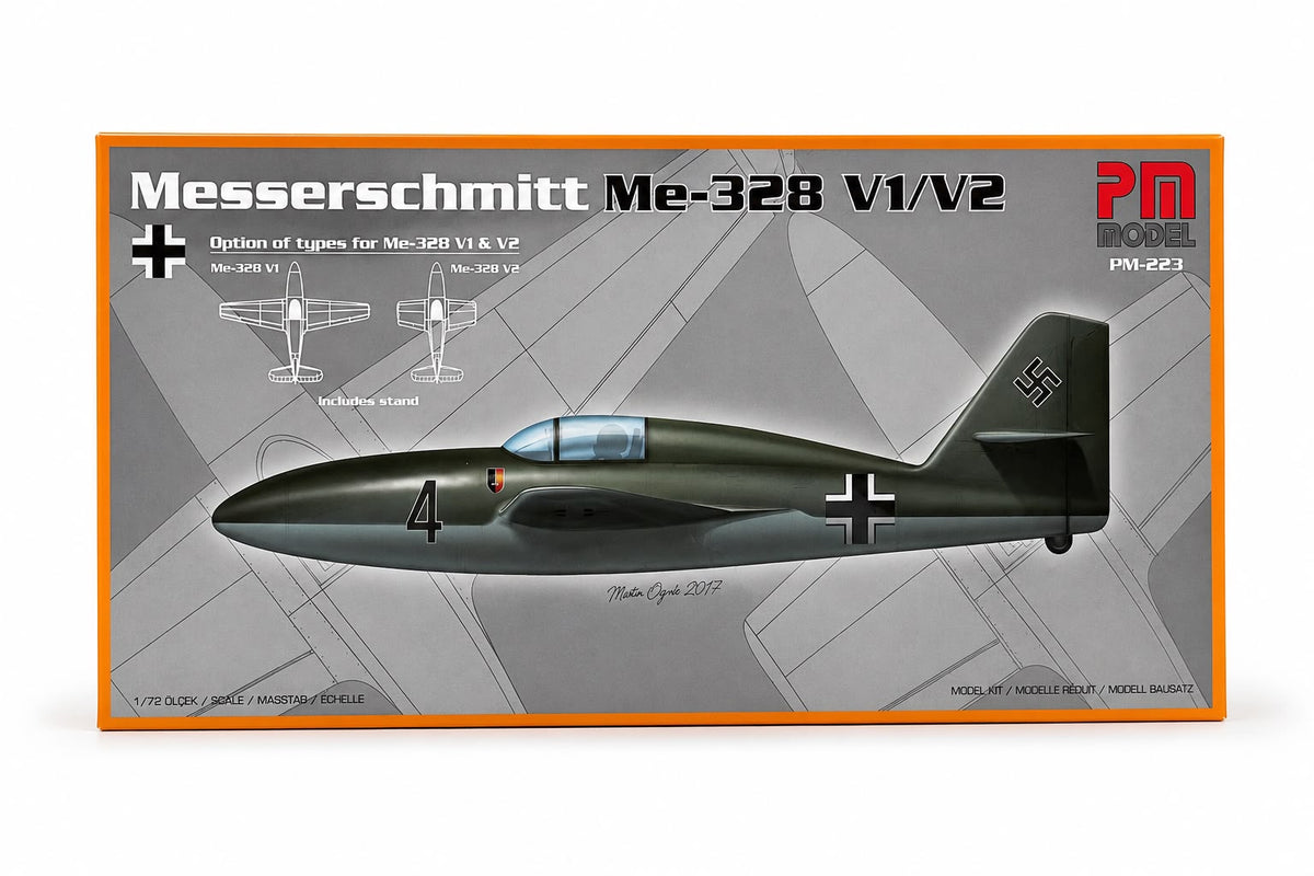 Messerschemitt Me-328 V1 V2 Pm savaş uçağı plastik maket, demonte model ve detaylı görünüm.