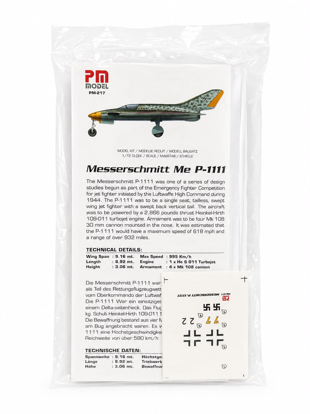 Messerschmitt P1111 PM model avcı uçağı demonte plastik maket, detaylı ve gerçekçi pilot shop Bakırköy markası.