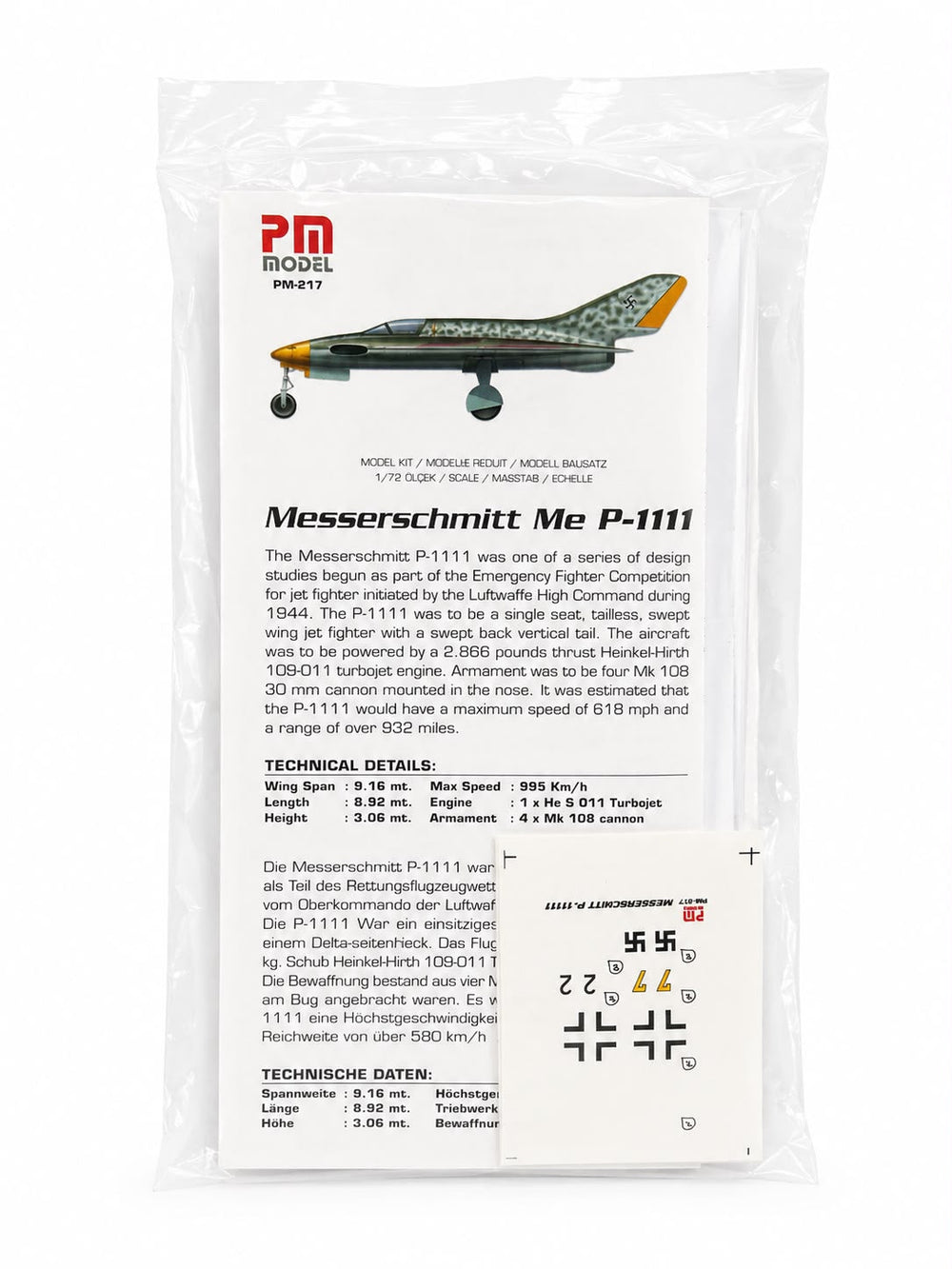 Messerschmitt P1111 PM model avcı uçağı demonte plastik maket, detaylı ve gerçekçi pilot shop Bakırköy markası.
