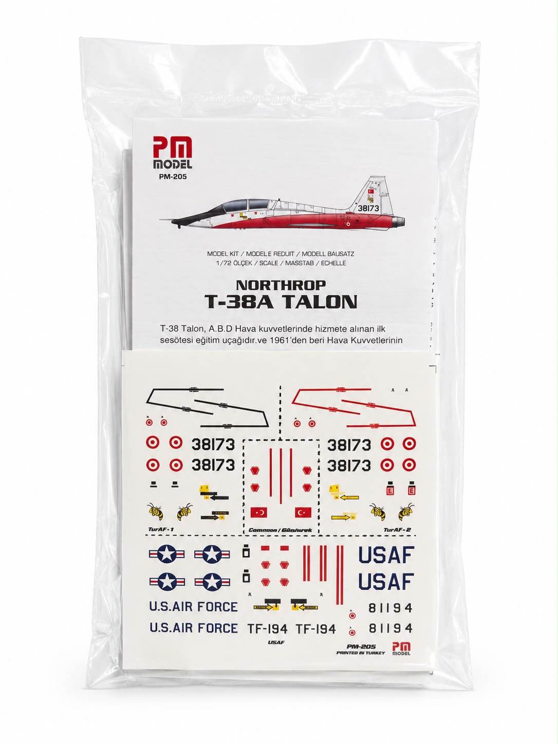 Northrop T-38A Talon PM model uçak maket kiti, plastik demonte uçak modeli, detaylı ve gerçekçi görünüme sahip.
