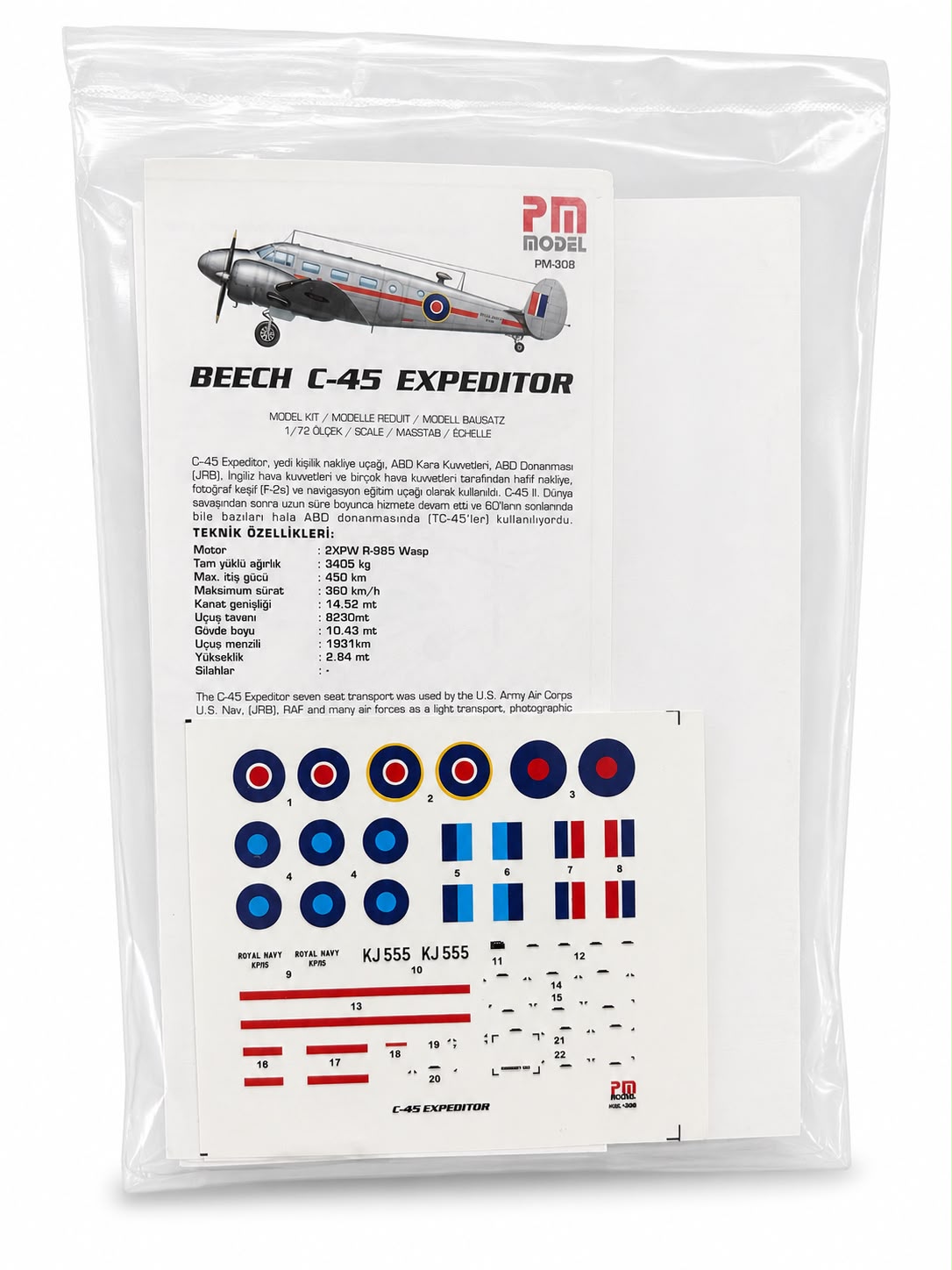 Beechcraft C-45 Expeditor Royal Navy plastik uçak maket kiti, detaylı model ve maket koleksiyon ürünü.