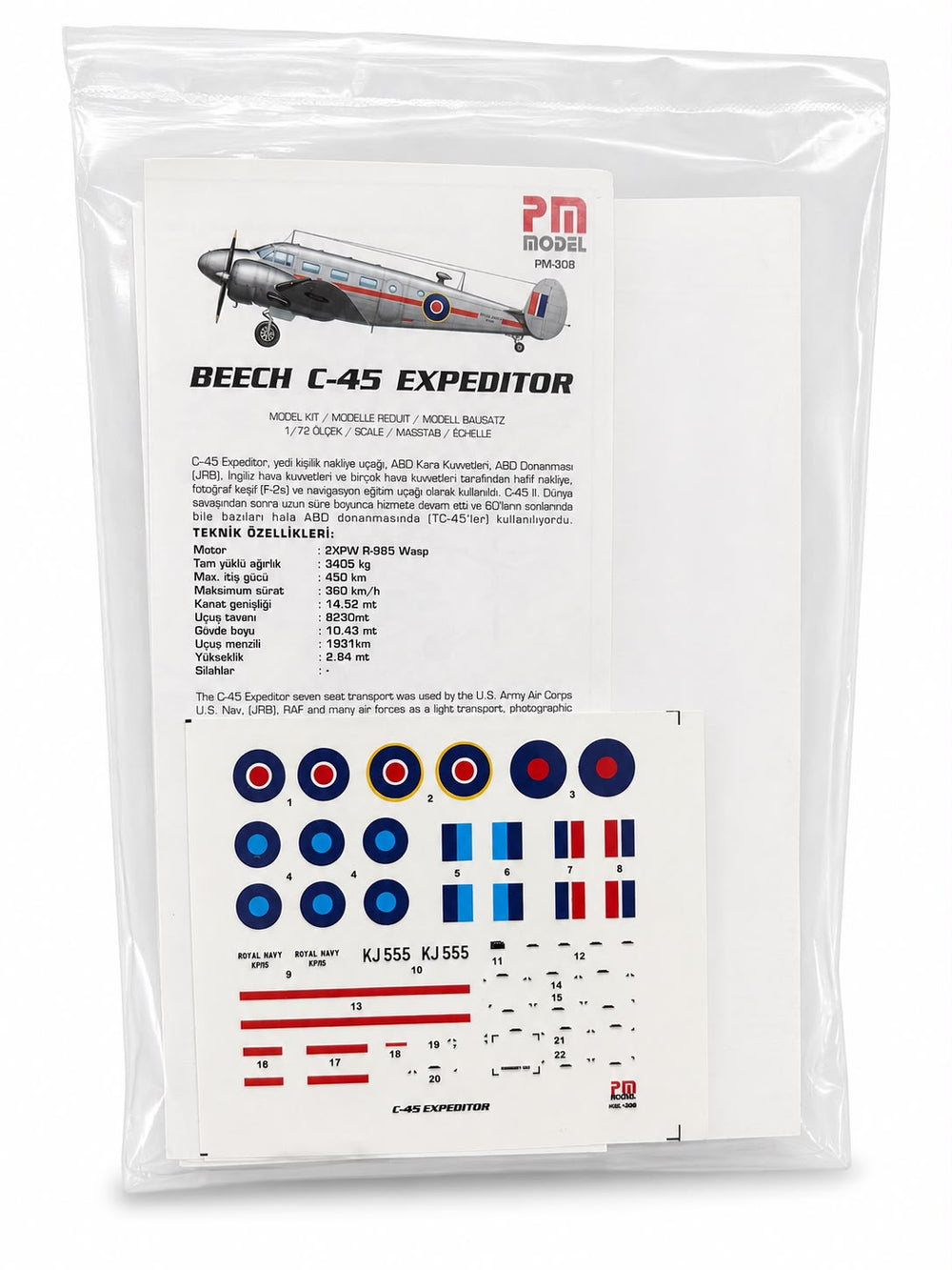Beechcraft C-45 Expeditor Royal Navy plastik uçak maket kiti, detaylı model ve maket koleksiyon ürünü.