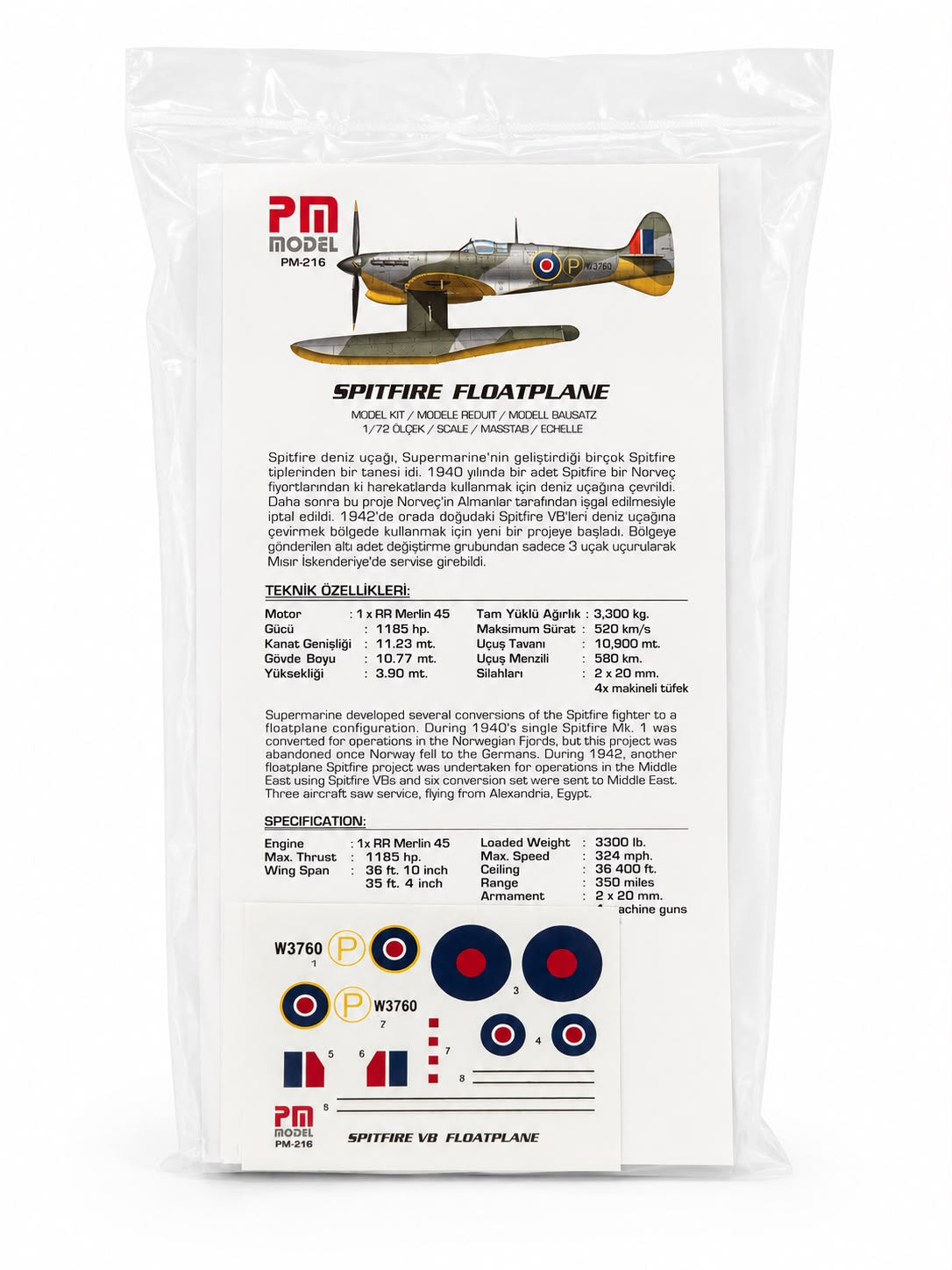 Supermarine Spitfire Vb FloatPlane PM model maket, demonte plastik uçak, detaylı pilot shop Bakırköy tasarımı