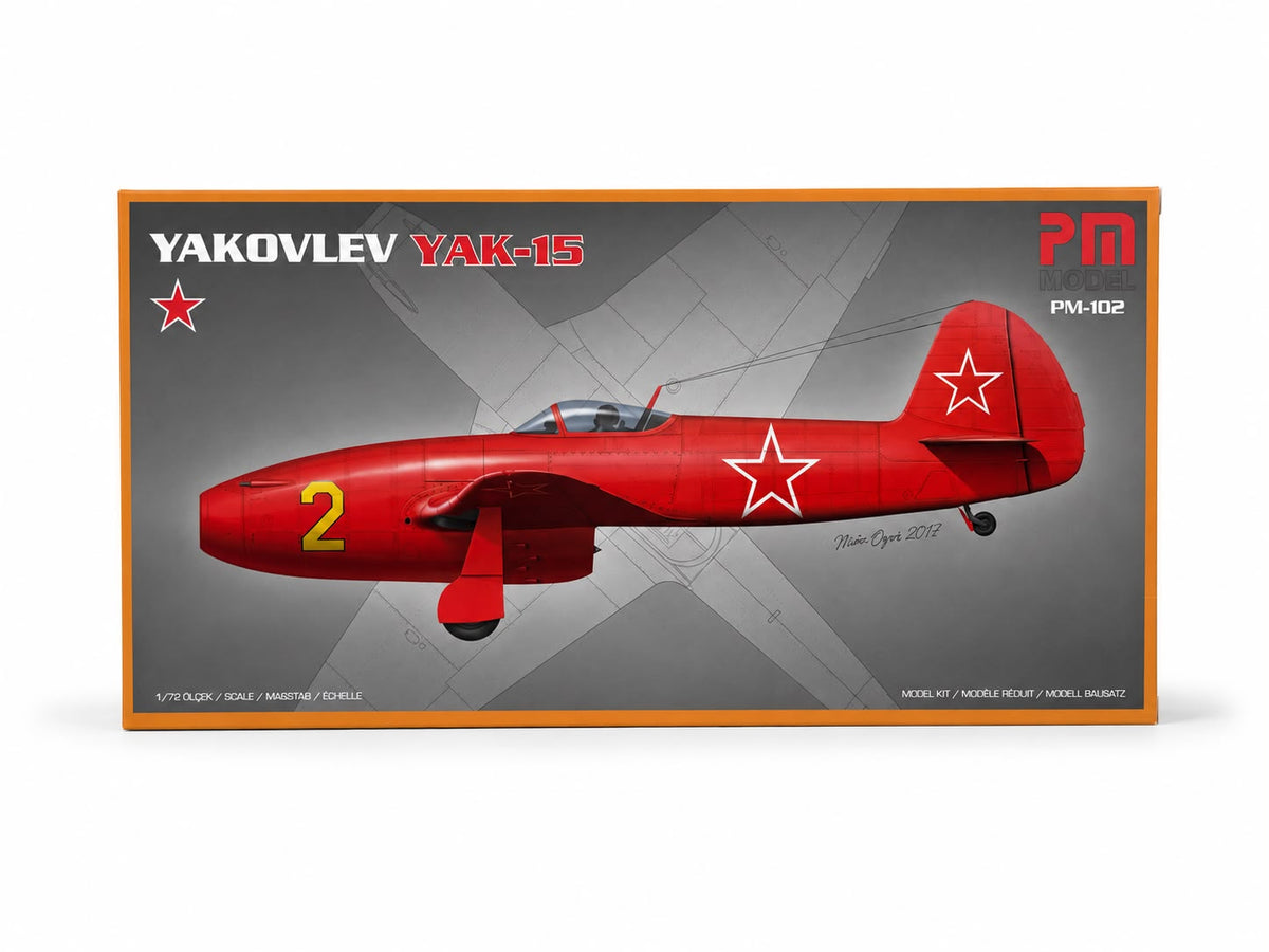 Yakovlev Yak-15 Pm model avcı uçağı demonte plastik maketi, detaylı ve gerçekçi tasarım, model ve maket koleksiyonu için ideal.