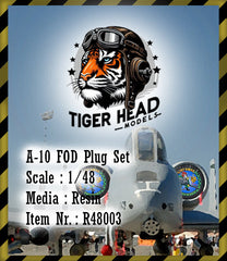 A-10 FOD Plug Set modeli, iki motor giriş ve egzoz kapağı, makineli tüfeği ve scoop giriş kapakları, resin malzeme, detaylı görünüm
