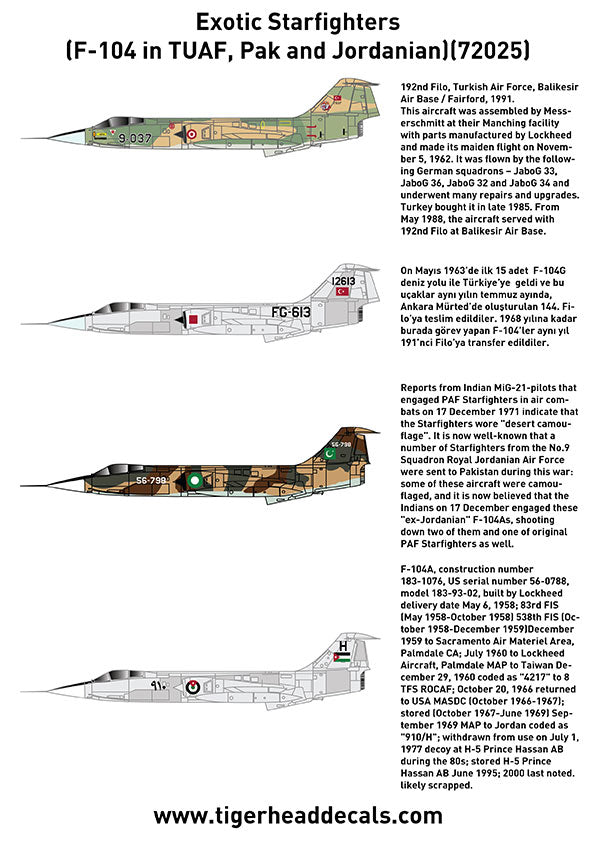 1/72 ölçekli Resin model Exotic Starfighters F-104 Türk Hava Kuvvetleri, Pakistan ve Ürdün uçakları, detaylı maket.