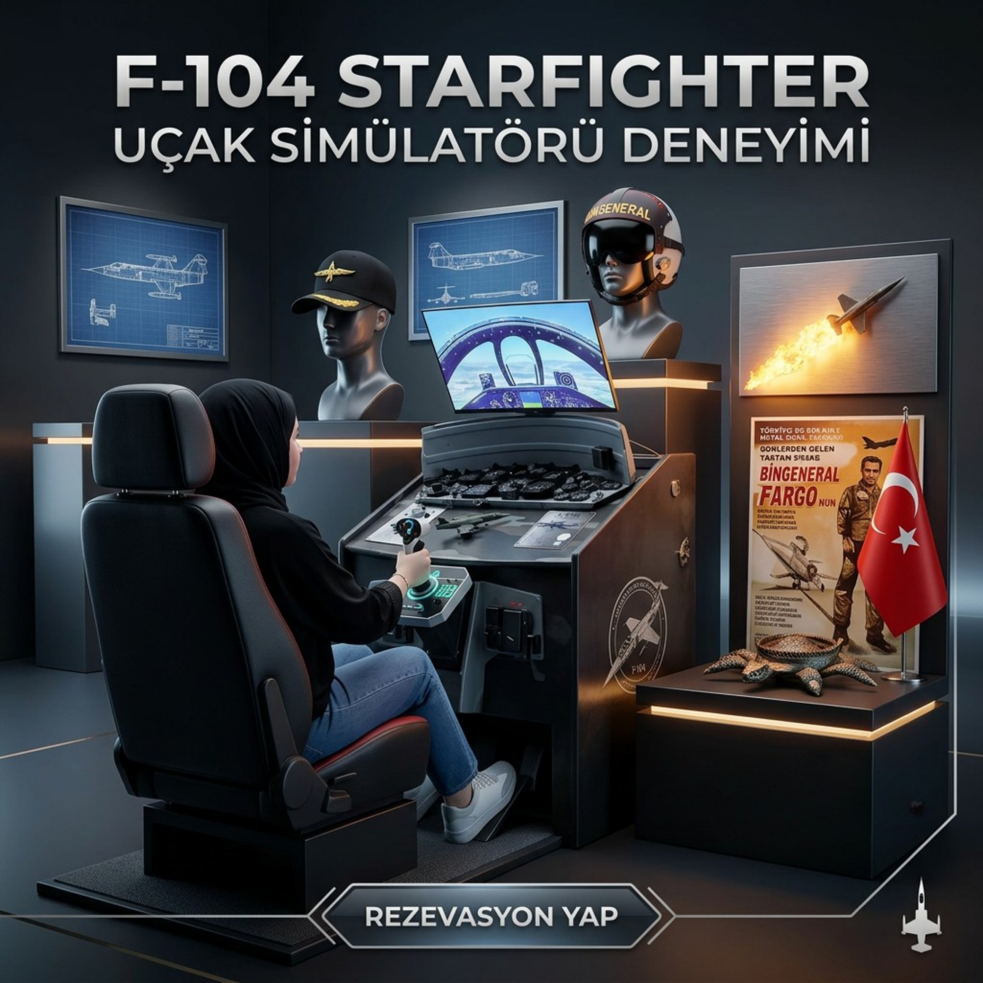 PILOT SHOP BAKIRKÖY F-104 Starfighter uçuş simülatörü deneyimi, profesyonel eğitim için gerçekçi iç tasarım görüntüsü