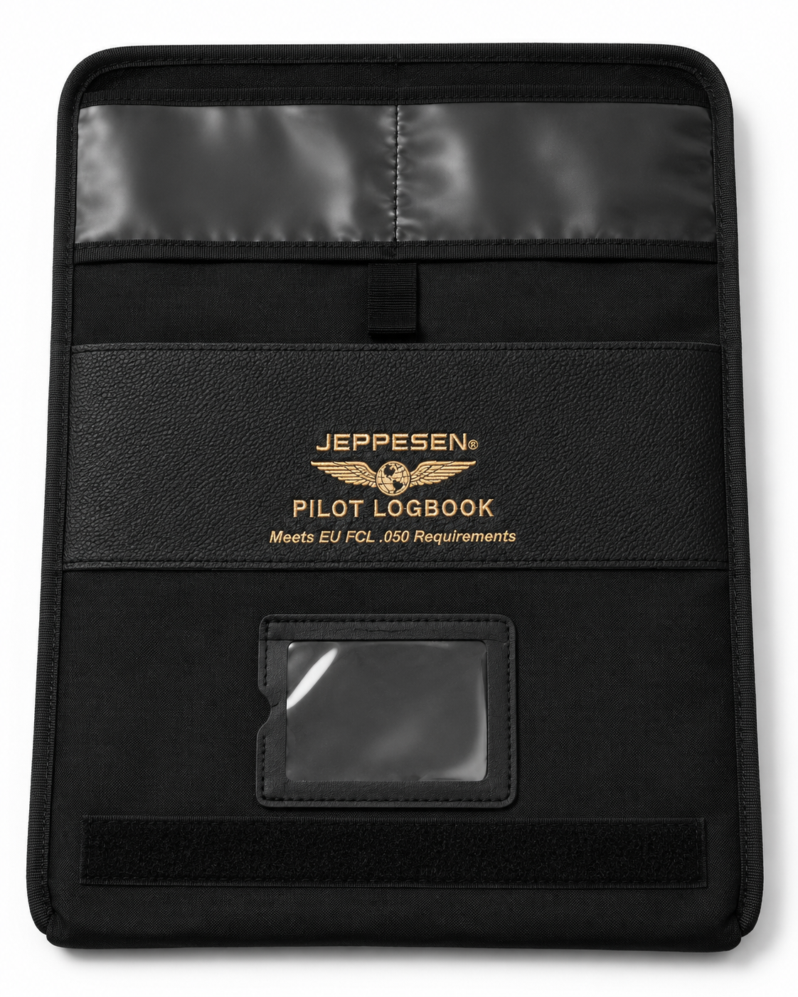 Büyük boy Jeppesen logbook için siyah PROFESYONEL pilot çantası, dayanıklı ve taşınabilir tasarım.