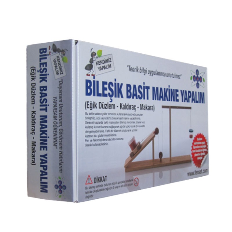 Bileşik Basit Makine deney seti, profesyonel eğitim için kullanılan pilot shop bakırköy markası, çeşitli makine ve araçlar görünüyor.