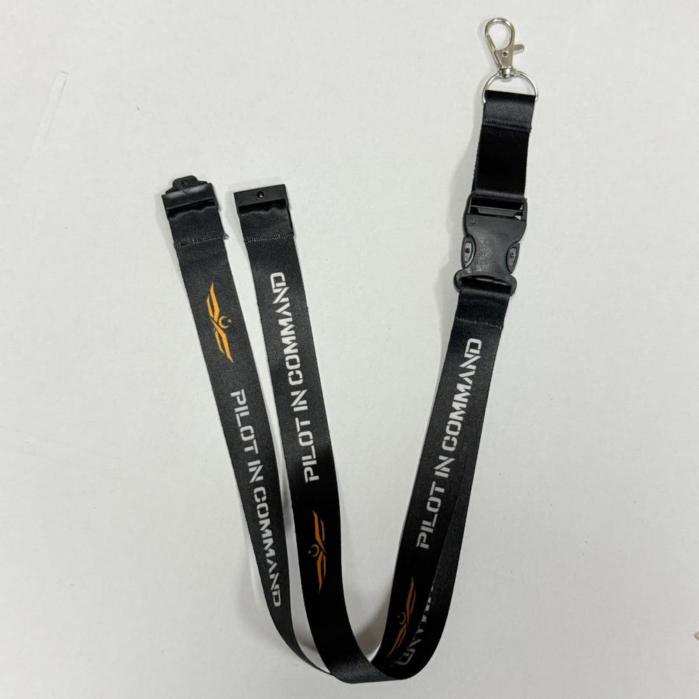 Siyah Pilot In Command Broveli lanyard, havacı profesyonel aksesuarı, yaka ve boyun için uygun, dayanıklı ve şık tasarım.