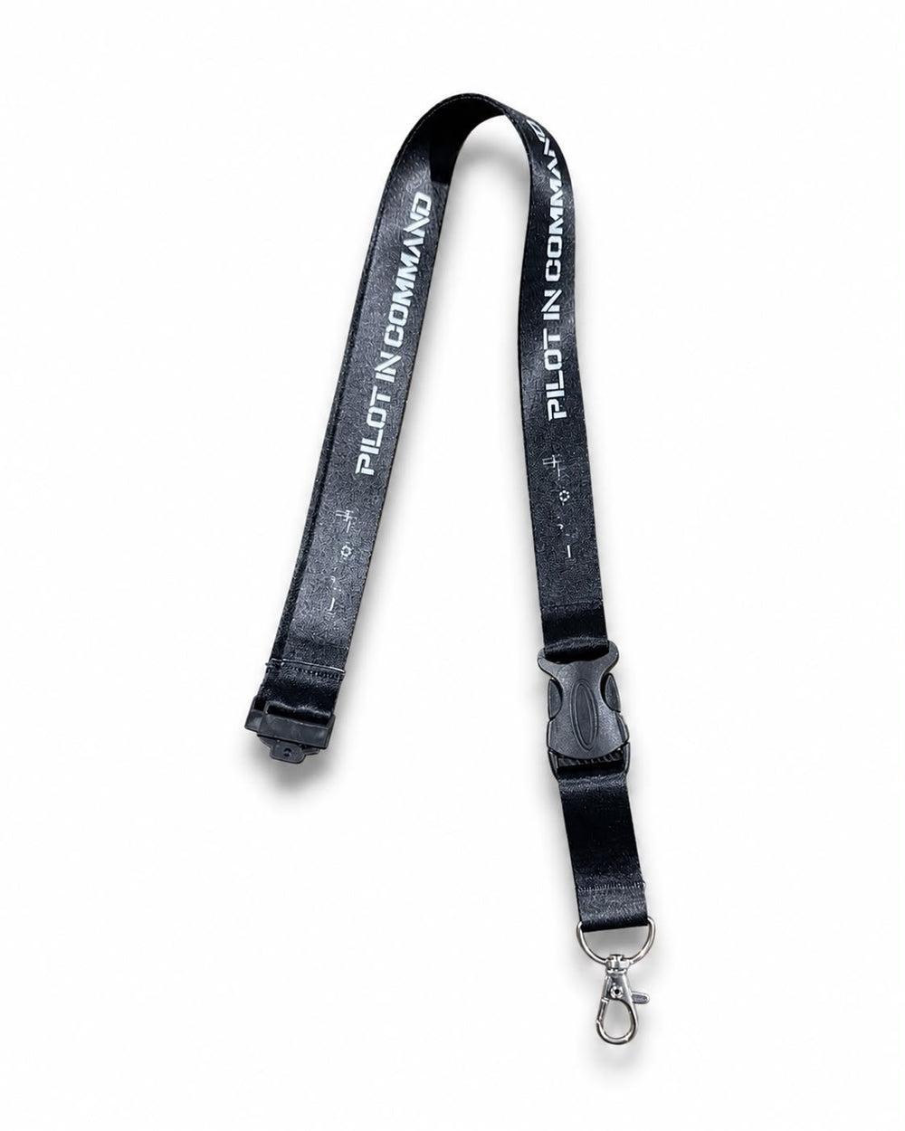 Siyah Pilot In Command Yıldızlı profesyonel havacı lanyard, uçuş ve havacılık temalı şık aksesuar.