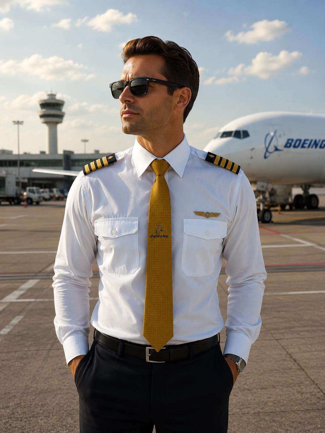 Sarı desenli Boeing kravatı, PILOT SHOP BAKIRKÖY markasıyla tekstil ve üniforma kategorisinde günlük kullanım için.