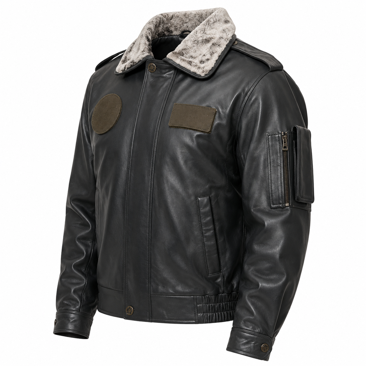 Kül Siyahı CAT3A deri pilot montu, tekstil ve uniformalık, şık ve dayanıklı tasarım.