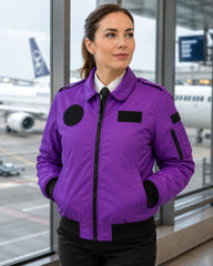 Mor renkli Pilot montu kumaşı, tekstil ve uniformalar için uygun yumuşak ve kaliteli kumaş görüntüsü.